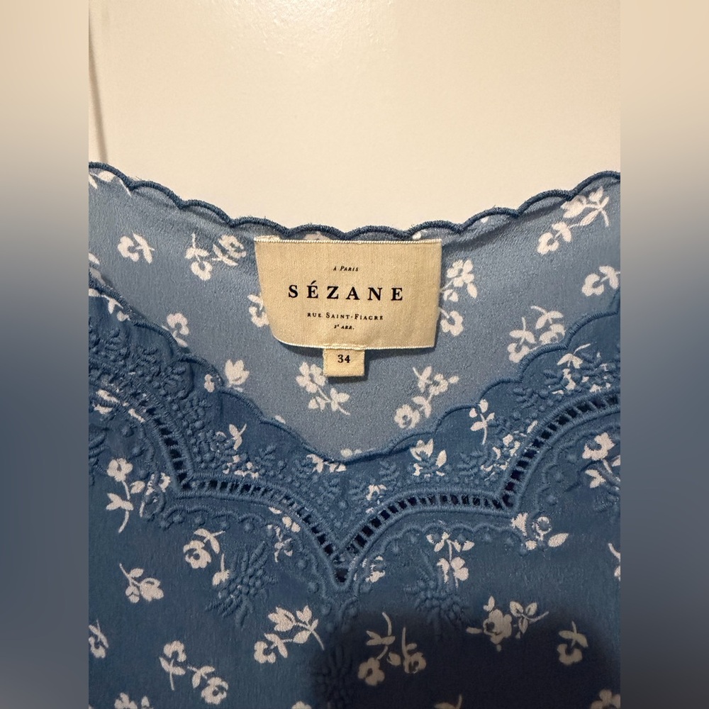 Sezane Palma Camisole, Blue and White Floral, Silk, Size 34, NWOT - Picture 3 of 6